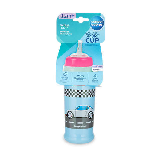 Canpol Babies Non-Spill Sport Cup with Silicon Straw – Racing Blue (350ml)