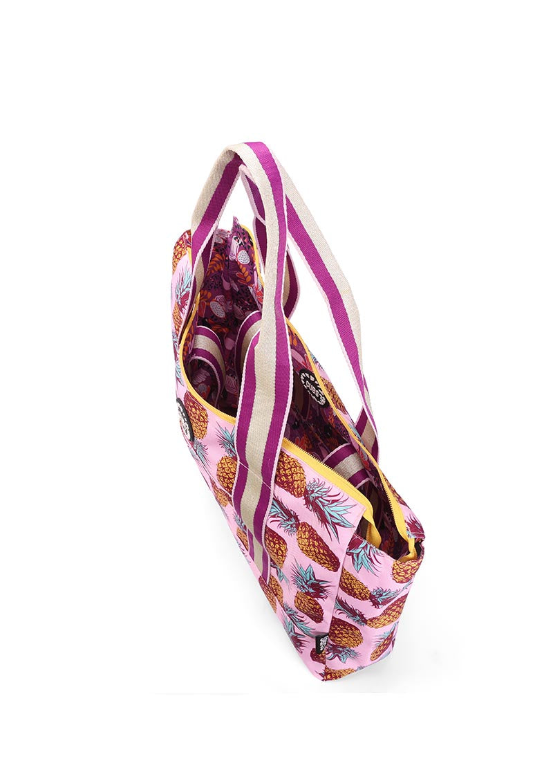 Lilac Pigon Forest and Pineapples Double Face Tote Bag