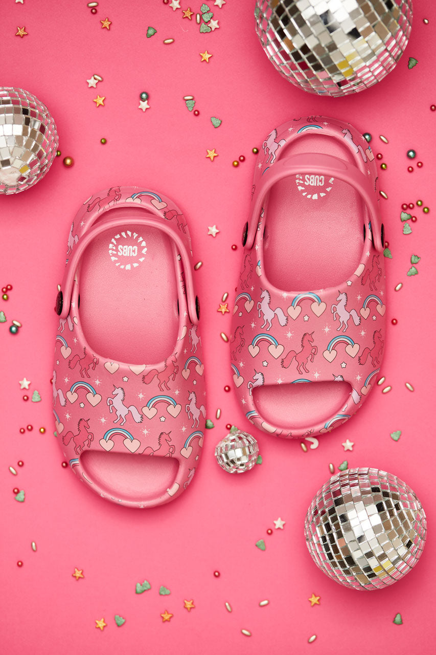 Open Toe Pink Unicorn & Rainbows