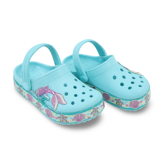 Girls Rubber Crocs – Aqua with Mermaid Design