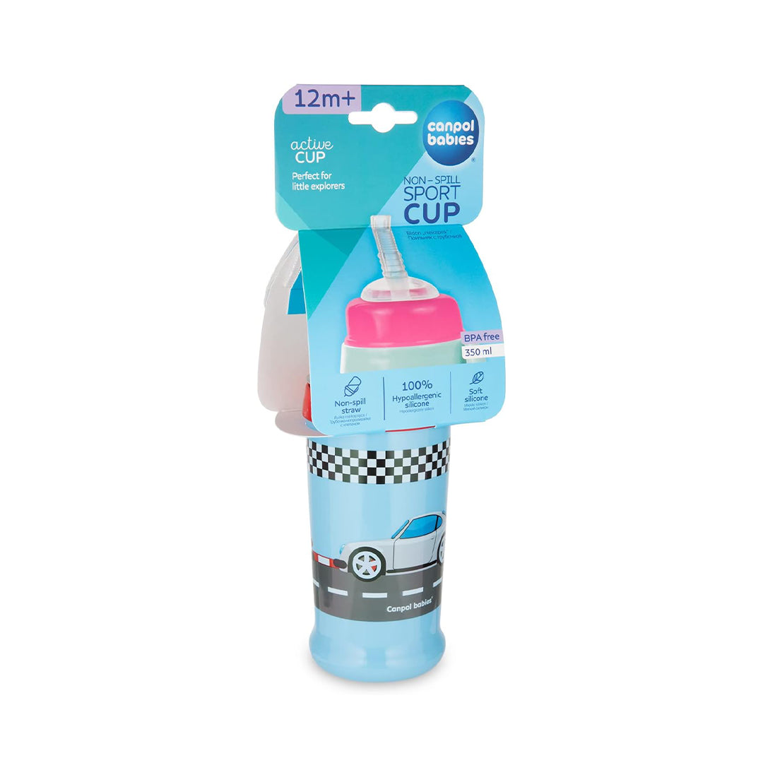 Canpol Babies Non-Spill Sport Cup with Silicon Straw – Racing Blue (350ml)