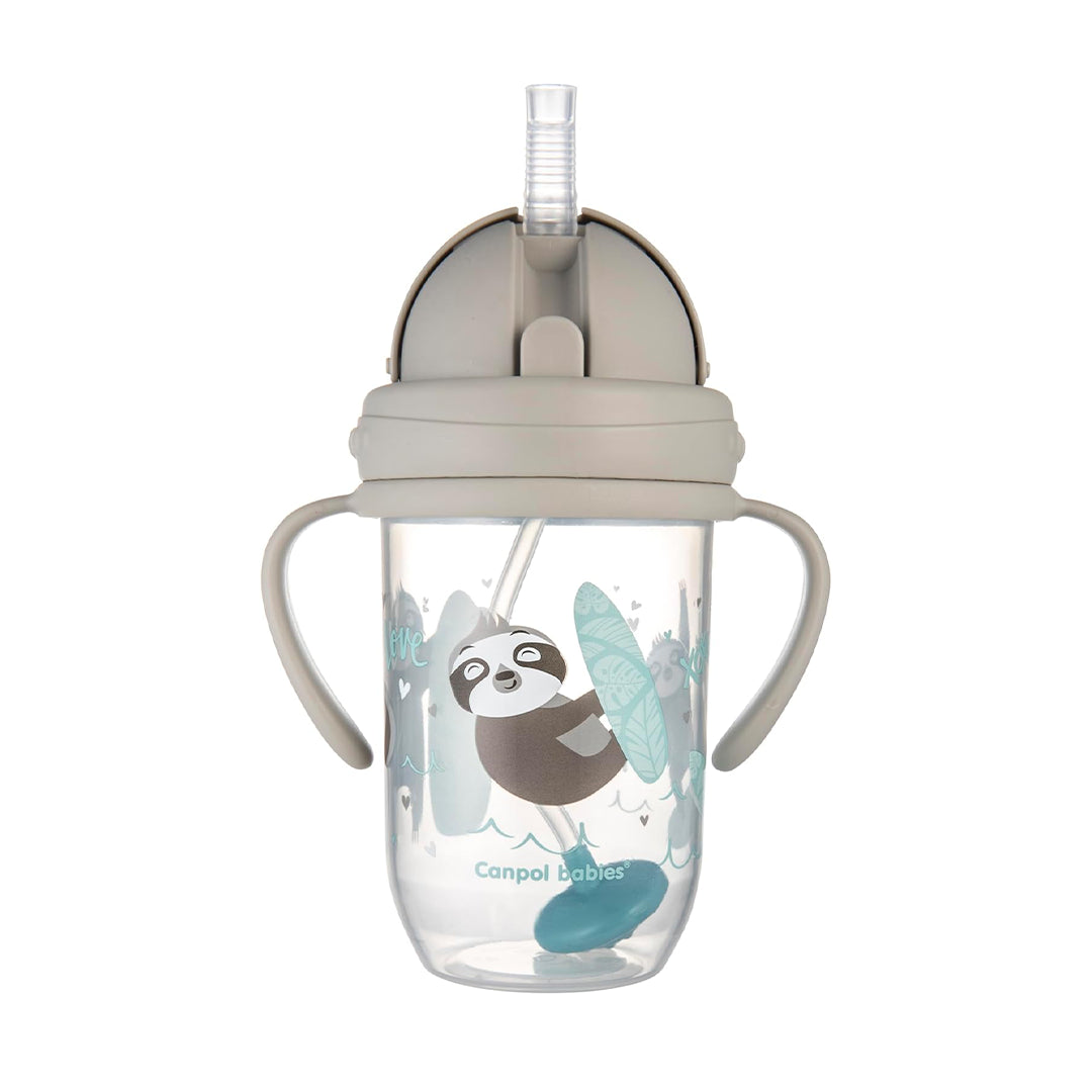 Canpol Babies Non-Spill Cup with Weighted Straw – Exotic Animals Grey (270ml)