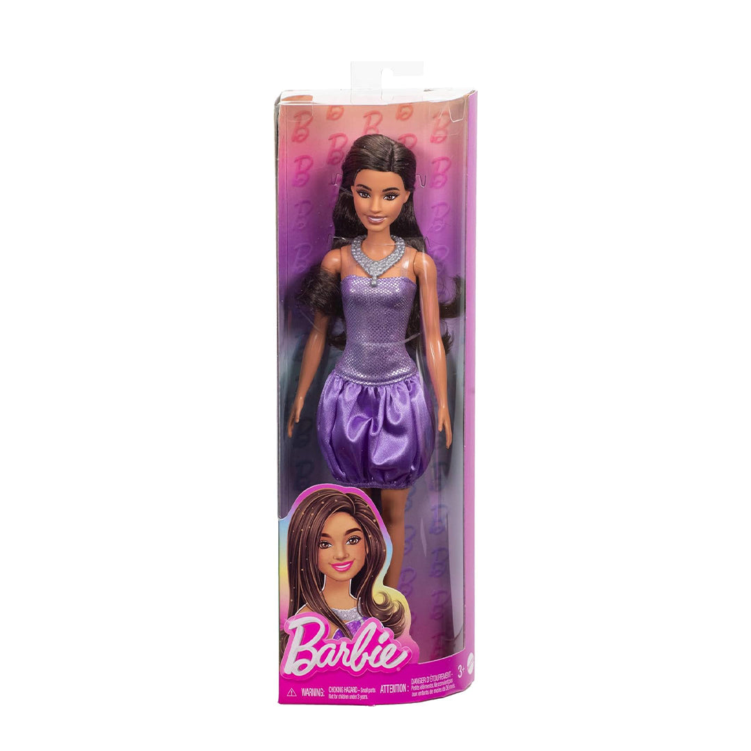 Barbie Fashionistas Doll Brown Hair with Sequined Purple Dress (HYT92)