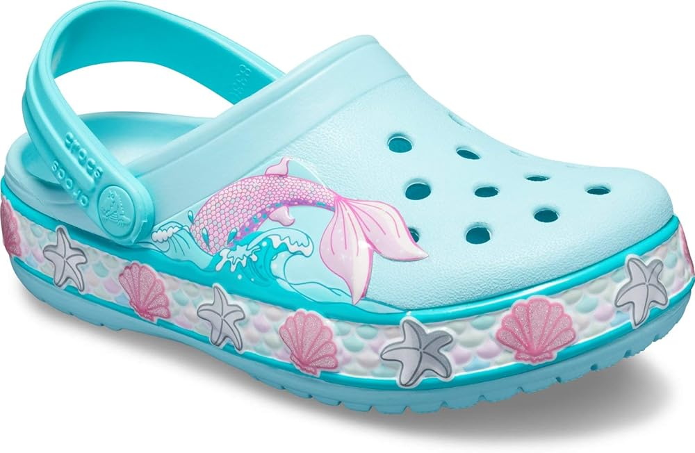 Girls Rubber Crocs – Aqua with Mermaid Design