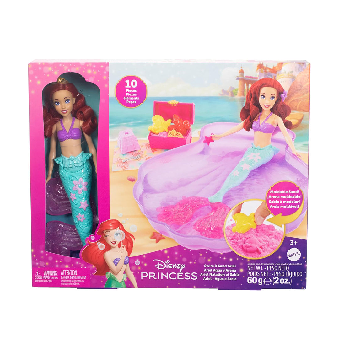 Mattel Disney Princess Toys, Ariel Mermaid Doll & Pool Set with Moldable Sand, 3 Molds & 6 Accessories, Inspired by The Little Mermaid Movie