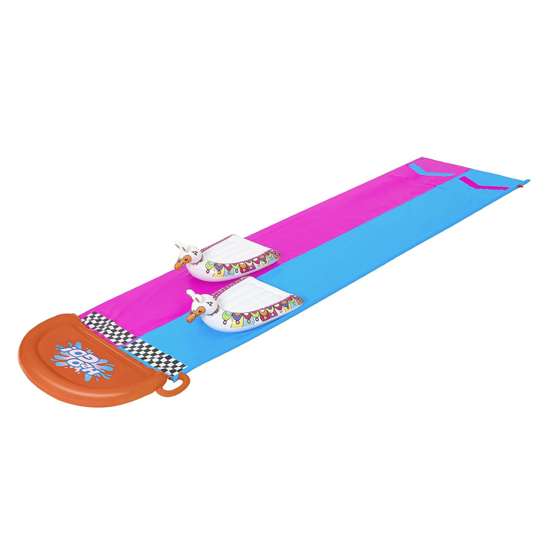 H2OGO Lawn Double Water Slide with 2 Inflatable Llama Shaped Ride-On Floats - 488 cm - No:52320