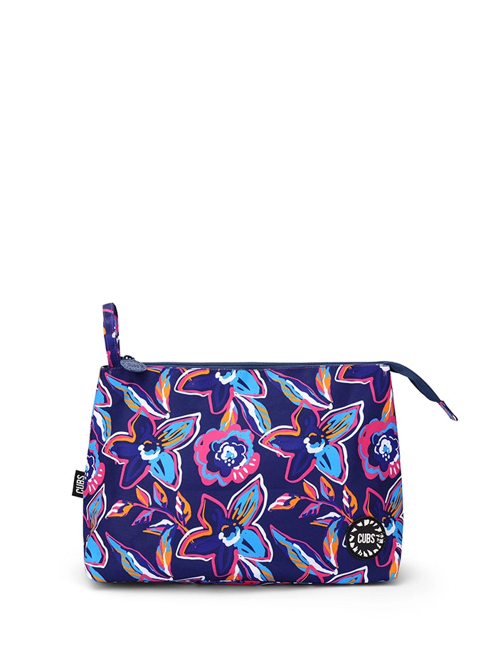 Navy Flowers Large Pouch