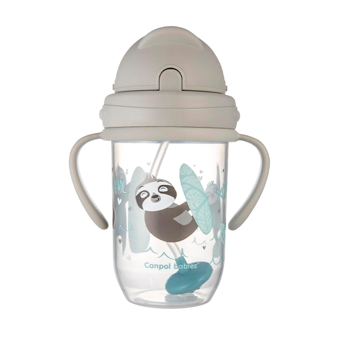Canpol Babies Non-Spill Cup with Weighted Straw – Exotic Animals Grey (270ml)