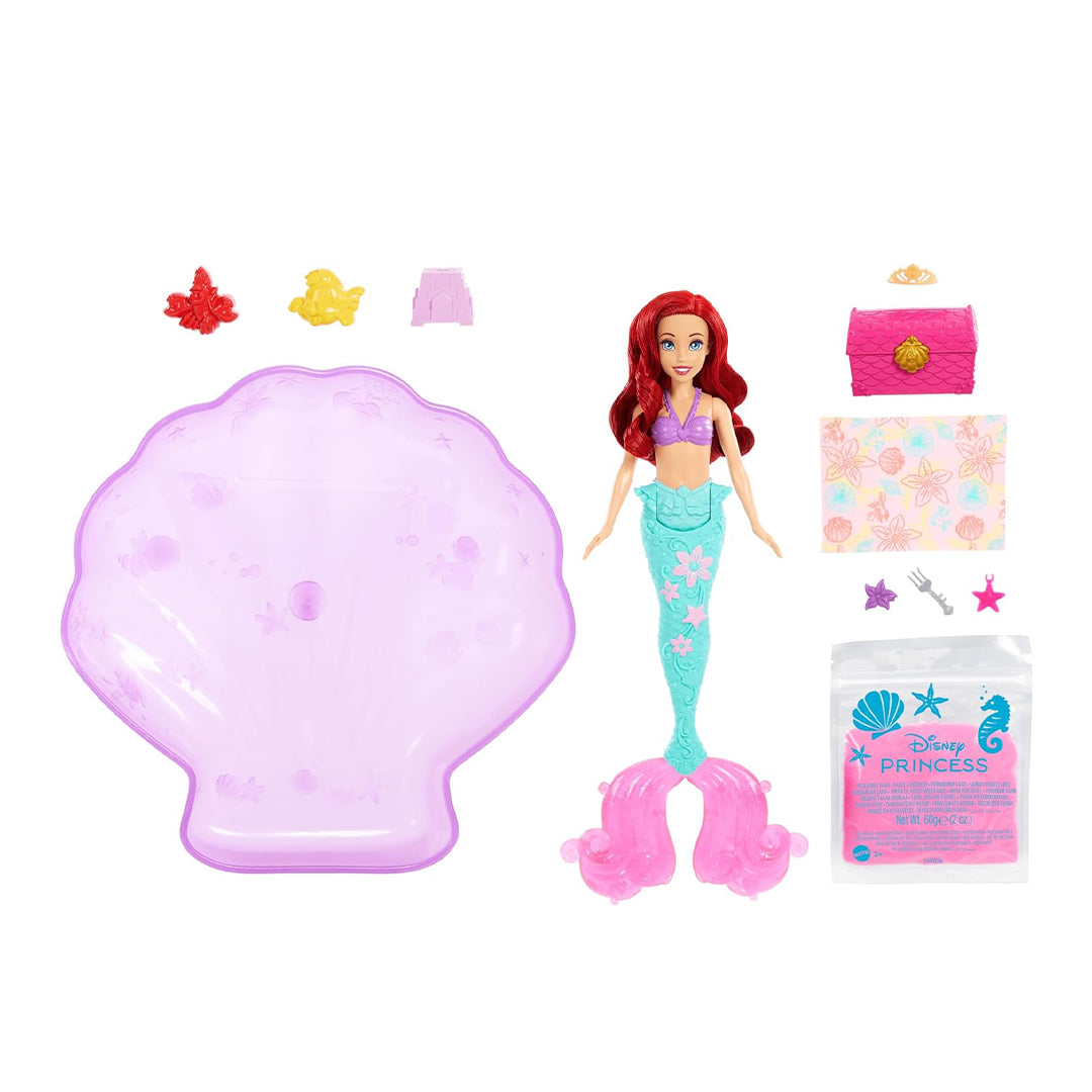 Mattel Disney Princess Toys, Ariel Mermaid Doll & Pool Set with Moldable Sand, 3 Molds & 6 Accessories, Inspired by The Little Mermaid Movie