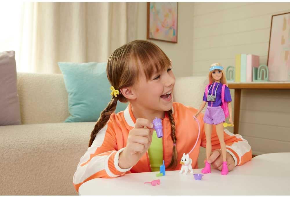 Barbie “Malibu” Outdoor Adventures Fashion Doll Wearing Adventure Outfit, with 10+ Camping-Themed Accessories Including Pet Puppy, JJV59