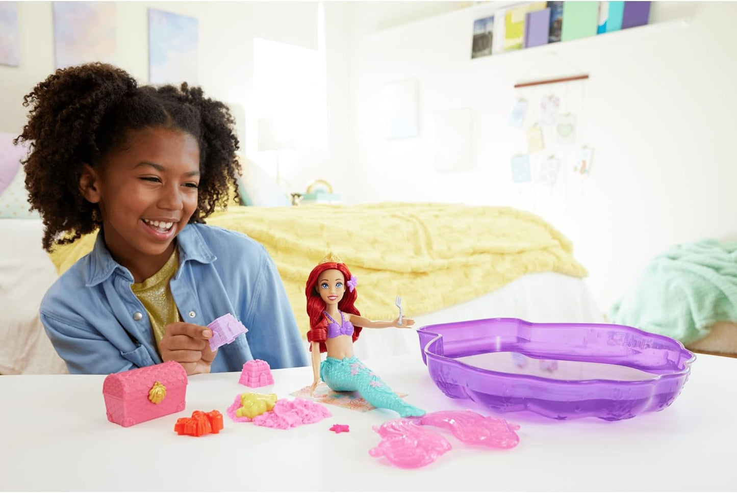Mattel Disney Princess Toys, Ariel Mermaid Doll & Pool Set with Moldable Sand, 3 Molds & 6 Accessories, Inspired by The Little Mermaid Movie