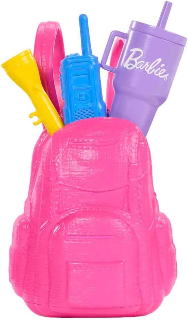 Barbie “Malibu” Outdoor Adventures Fashion Doll Wearing Adventure Outfit, with 10+ Camping-Themed Accessories Including Pet Puppy, JJV59