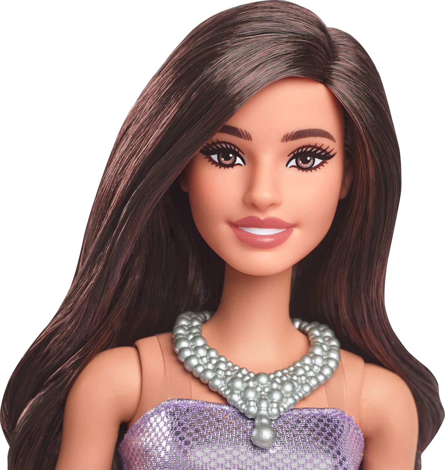 Barbie Fashionistas Doll Brown Hair with Sequined Purple Dress (HYT92)