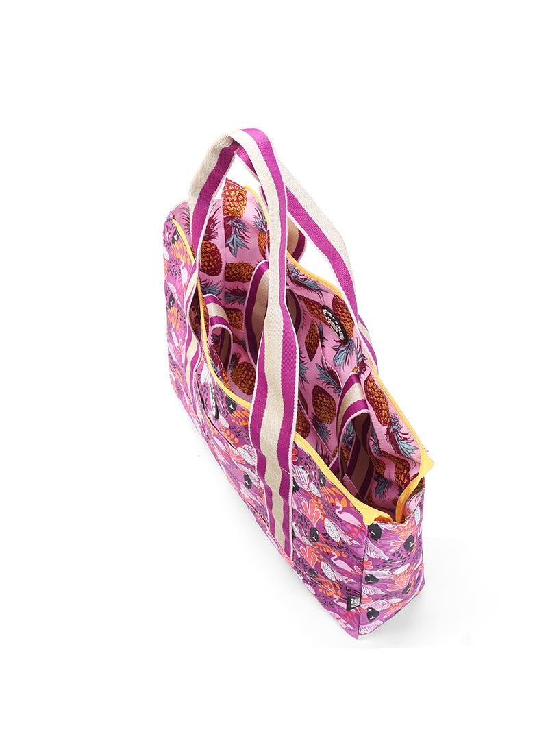 Lilac Pigon Forest and Pineapples Double Face Tote Bag
