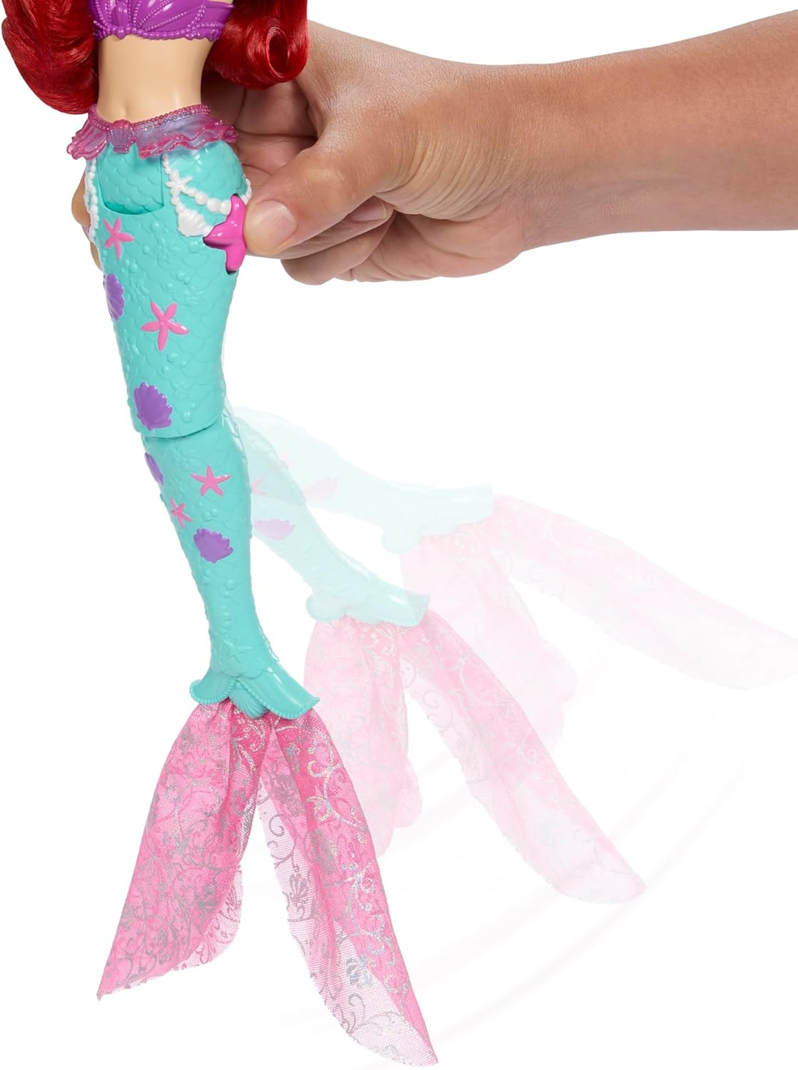 Mattel Disney Princess Ariel Swimming Mermaid Fashion Doll with Dolphin Water Squirter, Sebastian Figure & 4 Accessories, Ocean Friends Water Toy