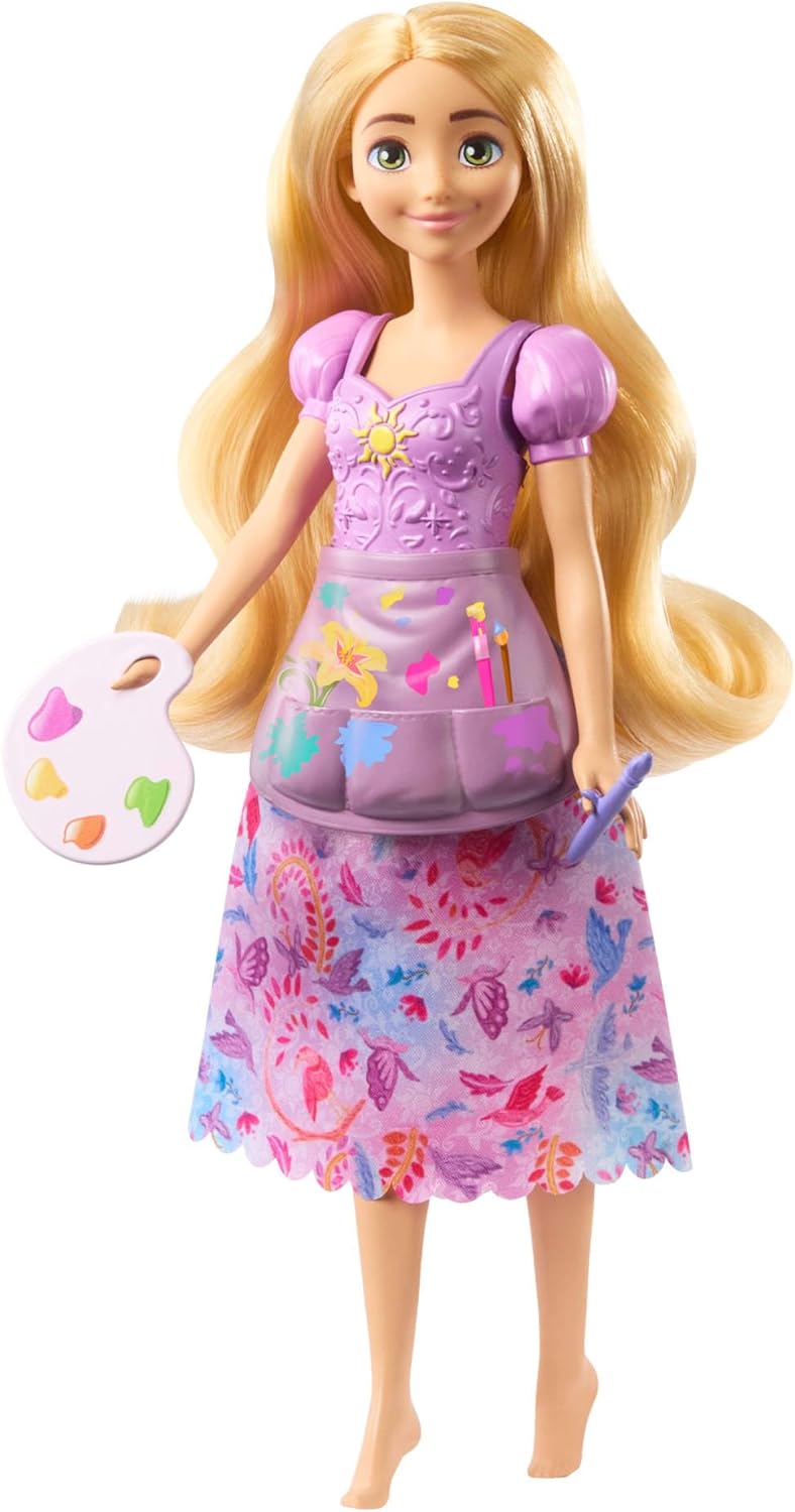 Mattel Disney Princess Toys, Rapunzel Fashion Doll with 2 Looks, 9 Accessories, 2 Snap-On Bodices & 2 Skirts, 2-in-1 Stories Inspired by Disney Tangled, JBG09