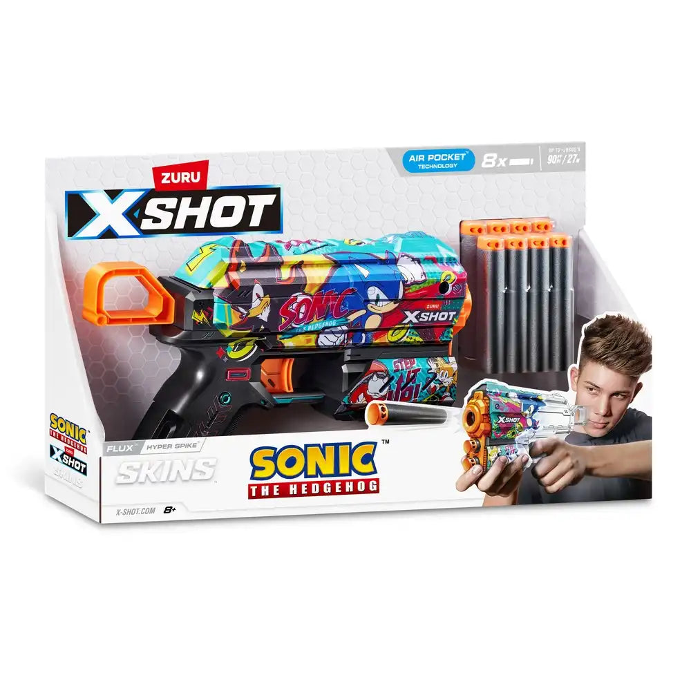 Zuru - X-Shot Skins Flux Sonic The Hedgehog Hyper Spike with 8 Soft Bullets - 36648D