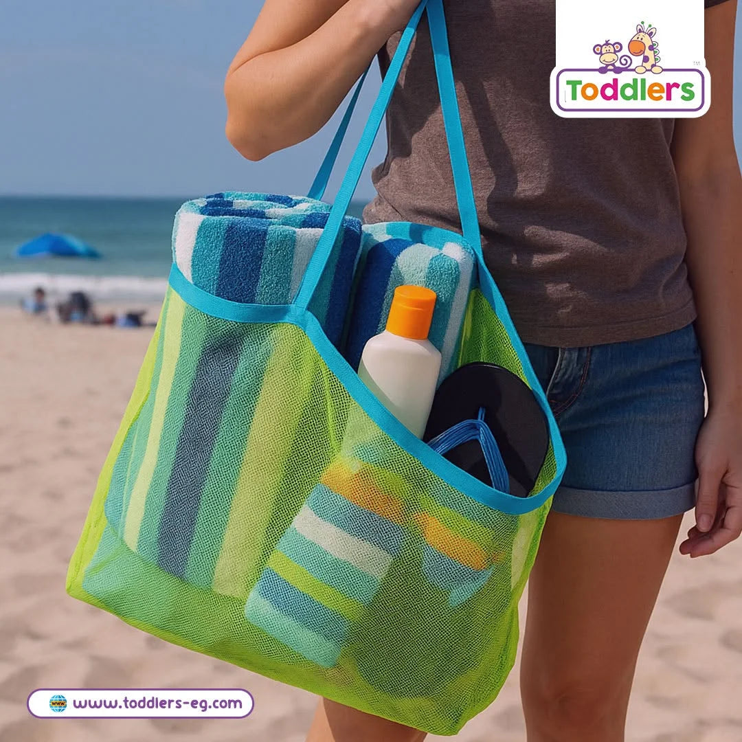 Beach Mesh Toy Storage Bag - Large Capacity Sand-Free Beach Tote