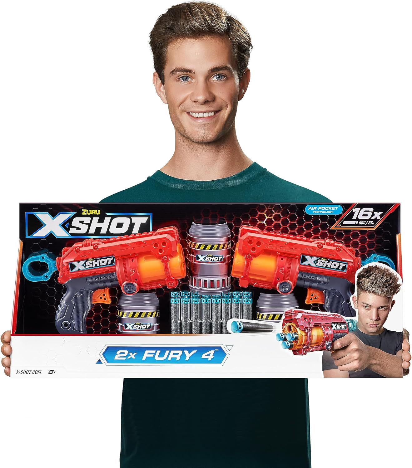 ZURU 2022-S002-X-SHOT- EXCEL-FURY 4 2PK (3Cans,16Darts)