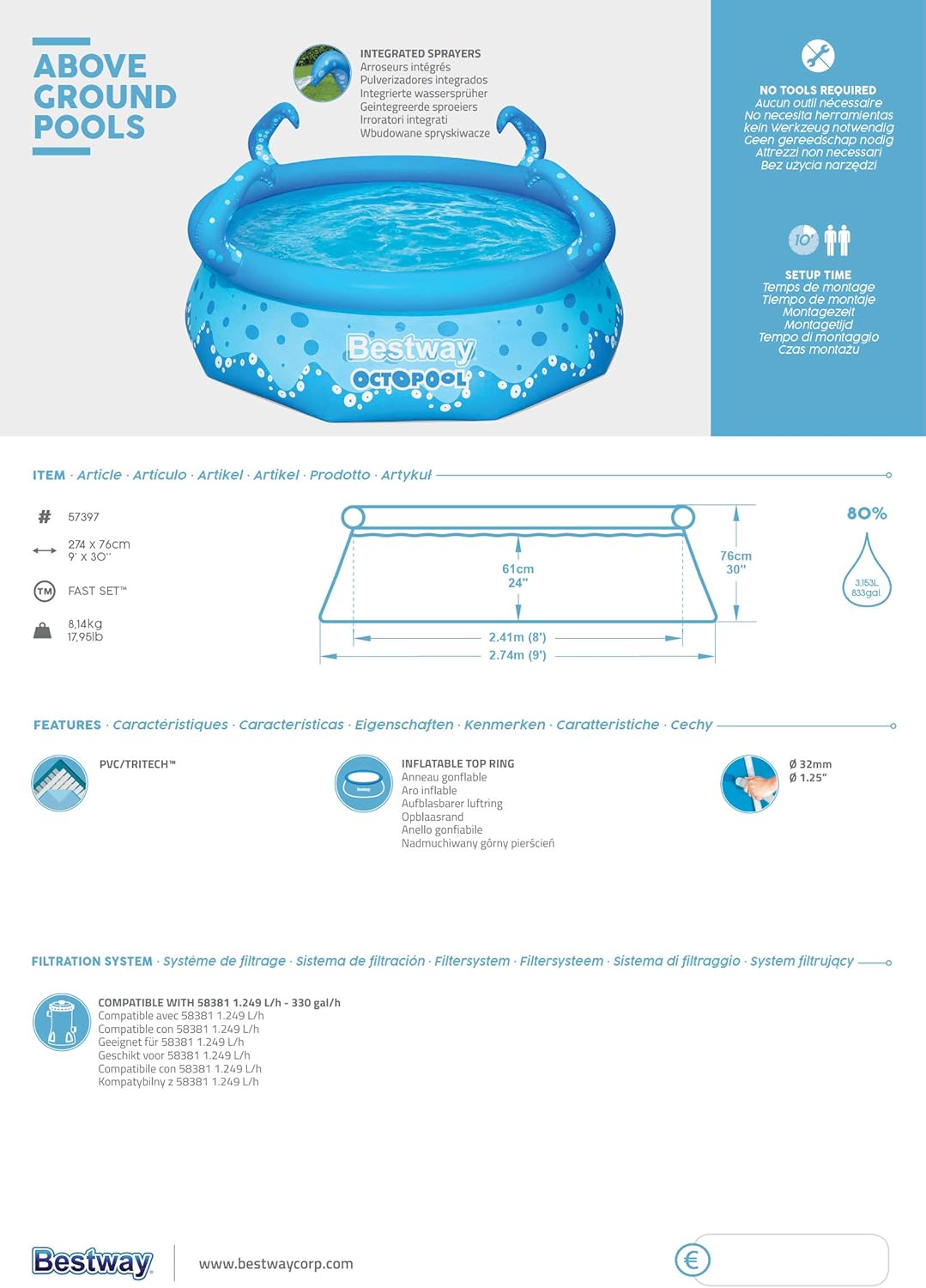 Bestway® 9' x 30"/2.74m x 51 cm OctoPool